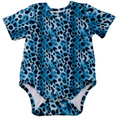 Blue Leopard Baby Short Sleeve Bodysuit by DinkovaArt