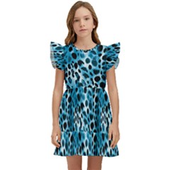 Blue Leopard Kids  Winged Sleeve Dress by DinkovaArt