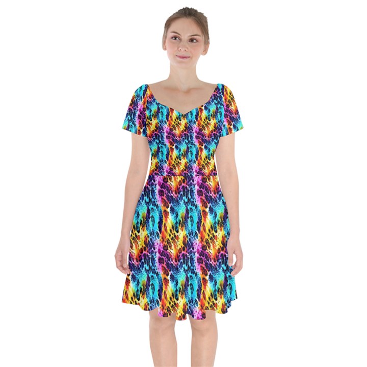 Rainbow Leopard 2 Short Sleeve Bardot Dress