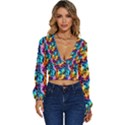 Rainbow Leopard 2 Long Sleeve Deep-V Velour Top View1