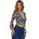 Rainbow Leopard 2 Long Sleeve Deep-V Velour Top View3