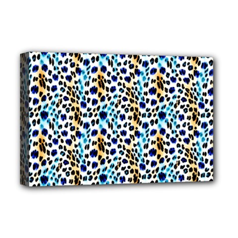 Blue Beige Leopard Deluxe Canvas 18  X 12  (stretched) by DinkovaArt