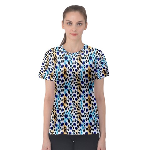 Blue Beige Leopard Women s Sport Mesh Tee by DinkovaArt