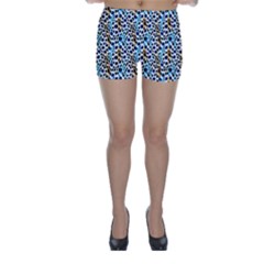 Blue Beige Leopard Skinny Shorts by DinkovaArt