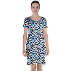 Blue Beige Leopard Short Sleeve Nightdress by DinkovaArt