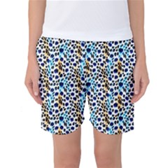 Blue Beige Leopard Women s Basketball Shorts by DinkovaArt