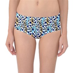 Blue Beige Leopard Mid-waist Bikini Bottoms by DinkovaArt