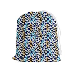 Blue Beige Leopard Drawstring Pouch (xl) by DinkovaArt