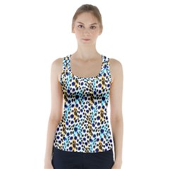 Blue Beige Leopard Racer Back Sports Top by DinkovaArt