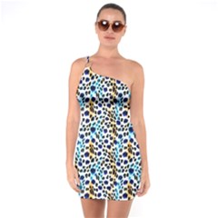 Blue Beige Leopard One Soulder Bodycon Dress by DinkovaArt