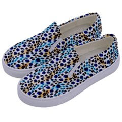 Blue Beige Leopard Kids  Canvas Slip Ons by DinkovaArt