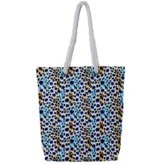 Blue Beige Leopard Full Print Rope Handle Tote (small) by DinkovaArt