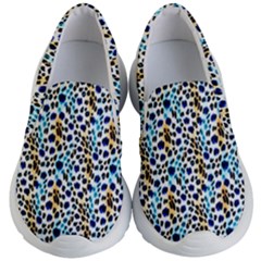 Blue Beige Leopard Kids Lightweight Slip Ons by DinkovaArt