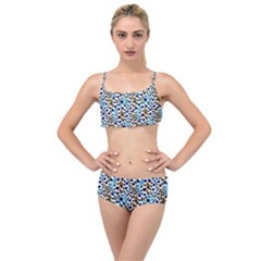 Blue Beige Leopard Layered Top Bikini Set by DinkovaArt