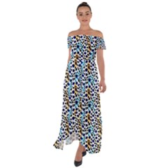 Blue Beige Leopard Off Shoulder Open Front Chiffon Dress by DinkovaArt