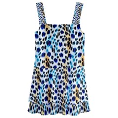 Blue Beige Leopard Kids  Layered Skirt Swimsuit by DinkovaArt