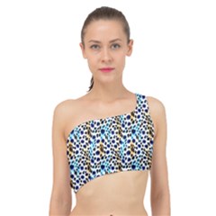 Blue Beige Leopard Spliced Up Bikini Top  by DinkovaArt