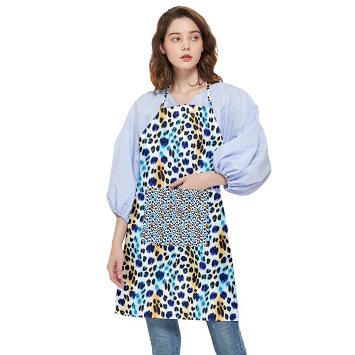 Blue Beige Leopard Pocket Apron