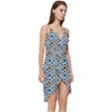 Blue Beige Leopard Wrap Frill Dress View3