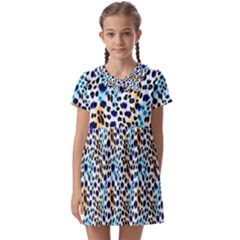 Blue Beige Leopard Kids  Asymmetric Collar Dress by DinkovaArt