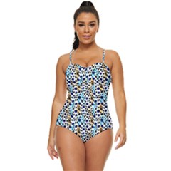 Blue Beige Leopard Retro Full Coverage Swimsuit by DinkovaArt