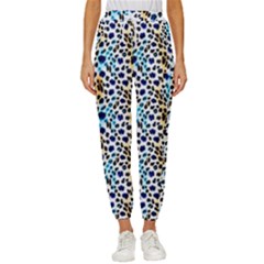 Blue Beige Leopard Cropped Drawstring Pants by DinkovaArt