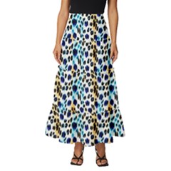 Blue Beige Leopard Tiered Ruffle Maxi Skirt by DinkovaArt