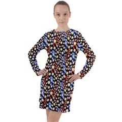 Colorful Leopard Long Sleeve Hoodie Dress by DinkovaArt