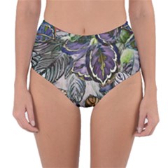 Dark Leaves Reversible High-waist Bikini Bottoms by DinkovaArt