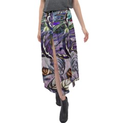 Dark Leaves Velour Split Maxi Skirt by DinkovaArt