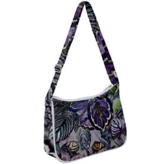 Dark Leaves Zip Up Shoulder Bag by DinkovaArt