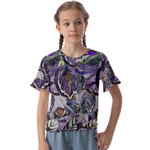 Dark Leaves Kids  Cuff Sleeve Scrunch Bottom Tee by DinkovaArt