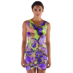 Purple Leaves Wrap Front Bodycon Dress by DinkovaArt