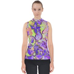 Purple Leaves Mock Neck Shell Top by DinkovaArt