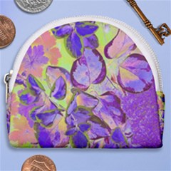 Purple Leaves Horseshoe Style Canvas Pouch by DinkovaArt