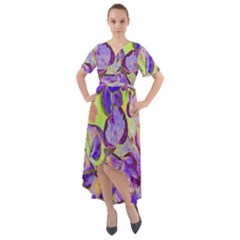 Purple Leaves Front Wrap High Low Dress