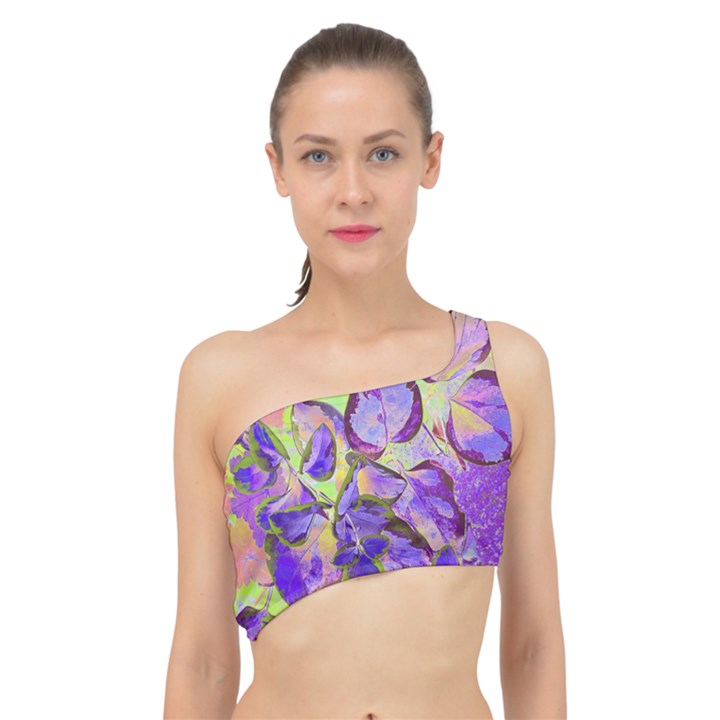 Purple Leaves Spliced Up Bikini Top 