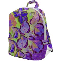 Purple Leaves Zip Up Backpack by DinkovaArt