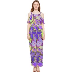 Purple Leaves Draped Sleeveless Chiffon Jumpsuit by DinkovaArt