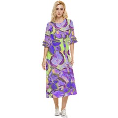 Purple Leaves Double Cuff Midi Dress by DinkovaArt