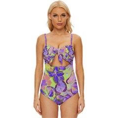 Purple Leaves Knot Front One-piece Swimsuit by DinkovaArt