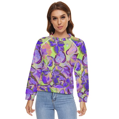 Purple Leaves Women s Long Sleeve Raglan Tee by DinkovaArt