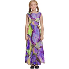 Purple Leaves Kids  Satin Sleeveless Maxi Dress by DinkovaArt