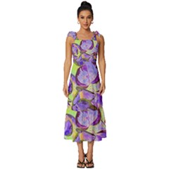 Purple Leaves Tie-strap Tiered Midi Chiffon Dress by DinkovaArt