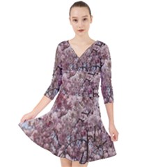 Almond Tree Flower Quarter Sleeve Front Wrap Dress by artworkshop