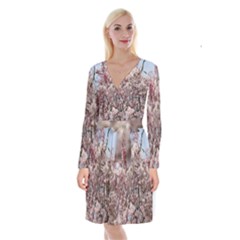 Almond Tree Flower Long Sleeve Velvet Front Wrap Dress by artworkshop