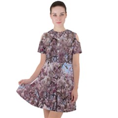 Almond Tree Flower Short Sleeve Shoulder Cut Out Dress  by artworkshop