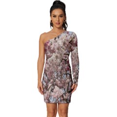 Almond Tree Flower Long Sleeve One Shoulder Mini Dress by artworkshop