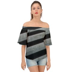 Pattern With A Cement Staircase Off Shoulder Short Sleeve Top by artworkshop