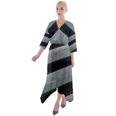 Pattern With A Cement Staircase Quarter Sleeve Wrap Front Maxi Dress by artworkshop